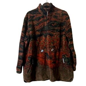 Nantuk Red Brown Black Plush Fleece Teddy Jacket with Stand-Up Collar Sz XL